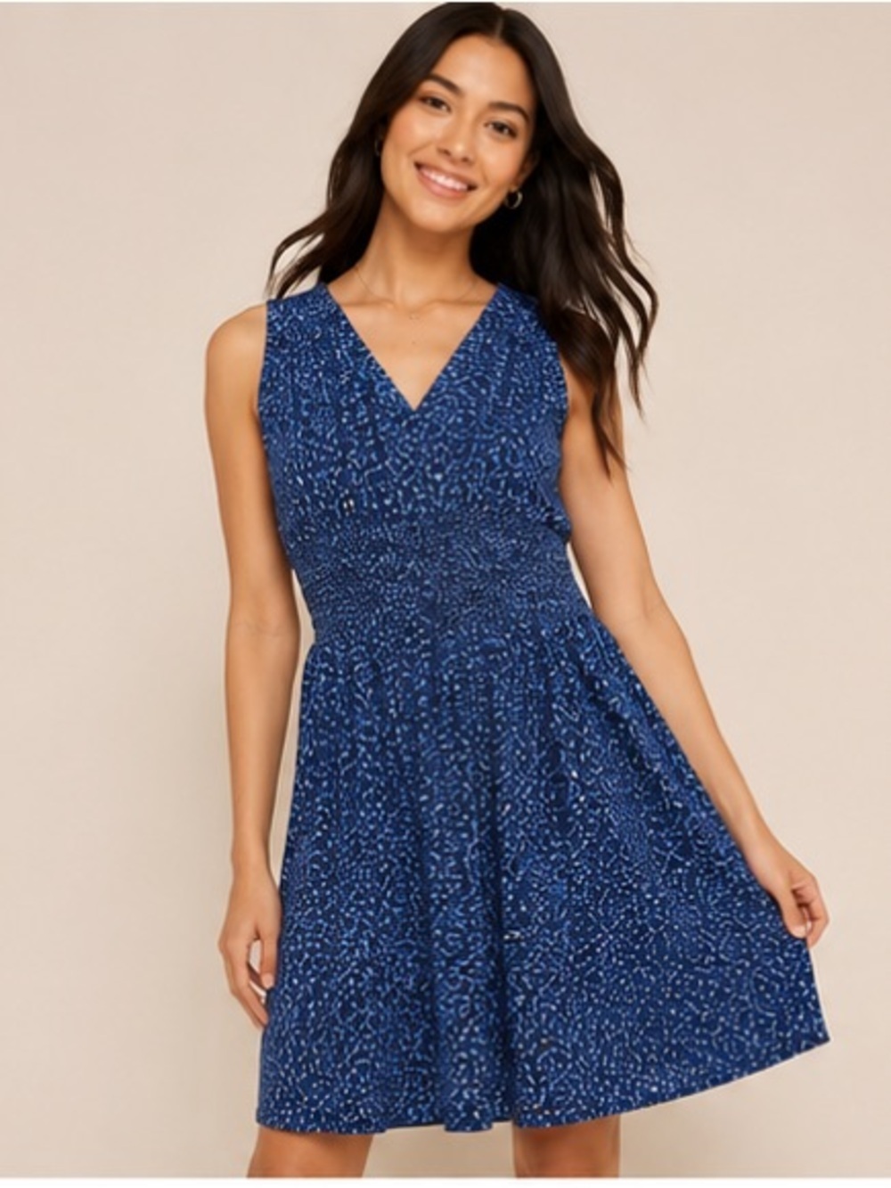 Daisy Fuentes Blue Abstract Midi Dress XL - Picture 1 of 9